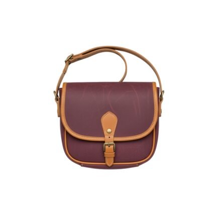 Chic Burgundy Waxed Canvas Shoulder Bag - Tan Leather Trim, Adjustable Strap & Brass Hardware