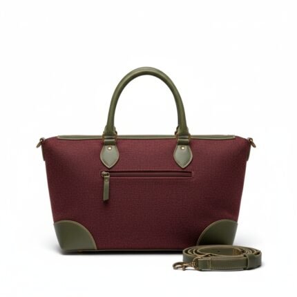 Chic Maroon Tweed & Leather Tote Bag for Women | Versatile Shoulder & Crossbody Handbag with Secure Zip