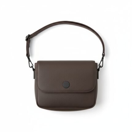 Dark Brown Pebbled Leather Shoulder Bag | Women's Flap Closure Handbag with Adjustable Strap