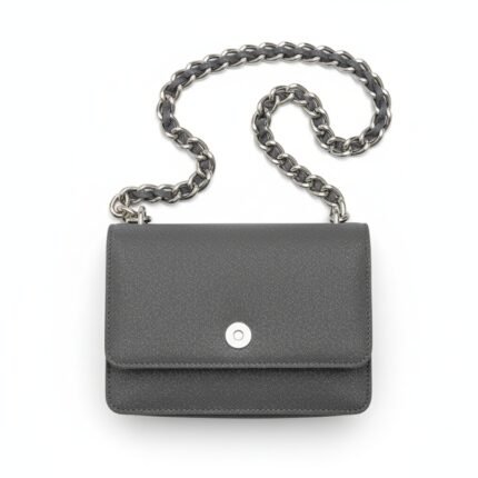 Glitter Dark Gray Faux Leather Shoulder Bag with Silver Chain Strap