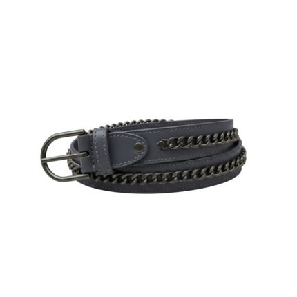 The Causeway Chain Belt for Women | Slate Grey Leather & Gunmetal Chain Hybrid with Double D-Ring Buckle