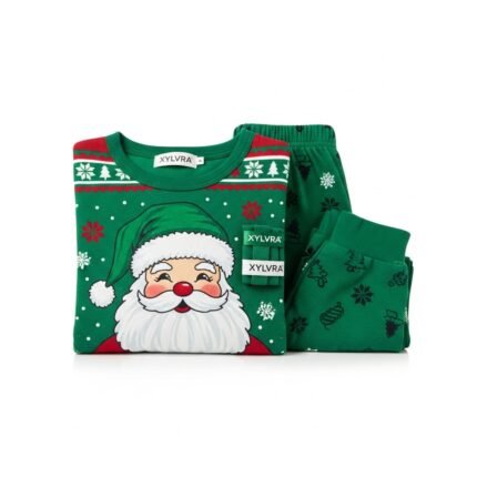 Boys Green Santa Christmas Pyjamas | Cosy Matching Family PJs by Xylvra